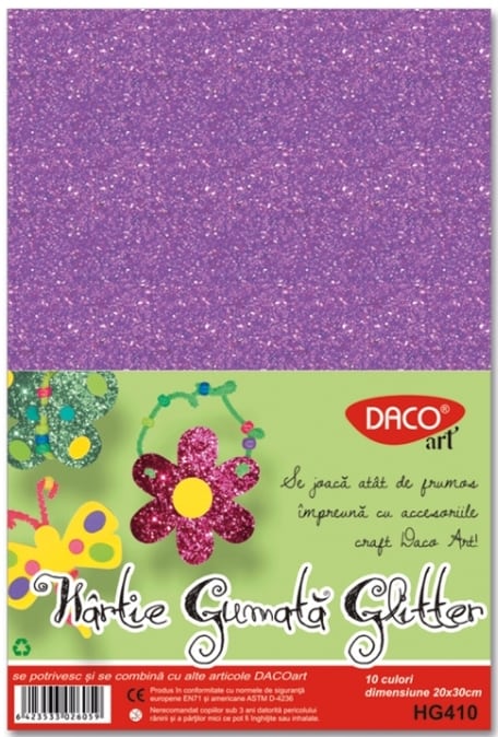 Hartie gumata glitter 20x30cm 10 culori Daco