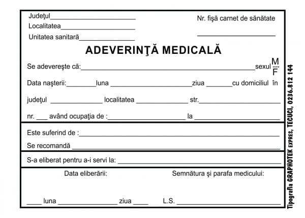 Adeverinţă medicală A file carnet Creionul Meu