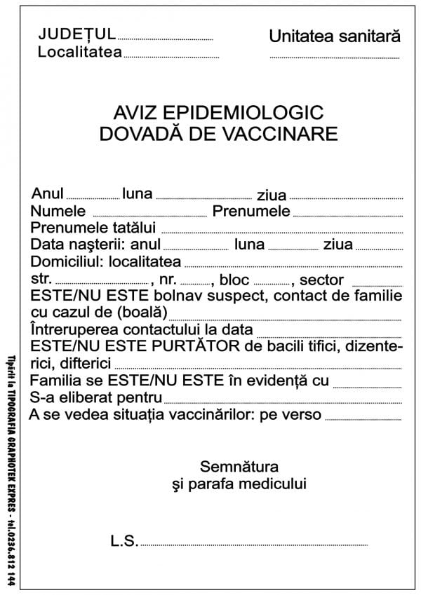 aviz epidemiologic dovada de vaccinare