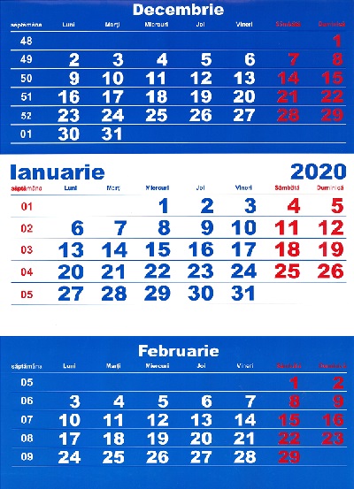 calendar triptic 2020 de perete